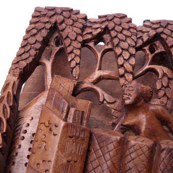 Vintage Balinese Wooden Hand Carved 3D Art Wall Hang Lightweight Wood Brown - Picture 13 of 15